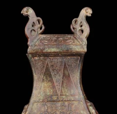 36CM Old Chinese Bronze Statue Vase Pot w/dragon N1756