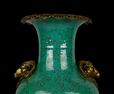 44CM Qianlong Signed Old Chinese Lujun Glaze Vase w/sheep N3969