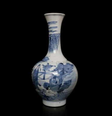 27CM Qianlong Signed Old Chinese Blue & White Porcelain Vase w/figure