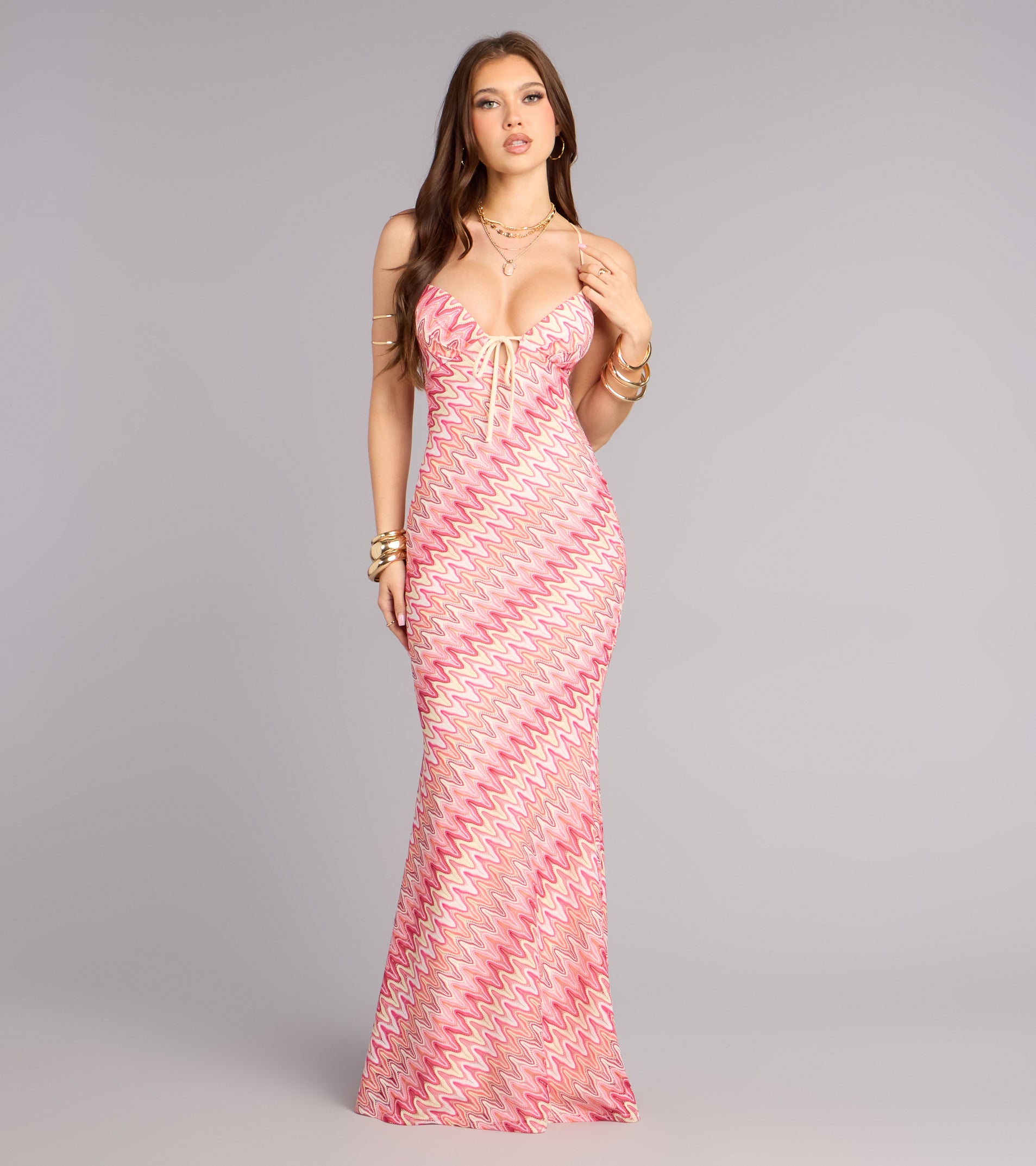 Sunset Swirl Lace-Up Maxi Dress