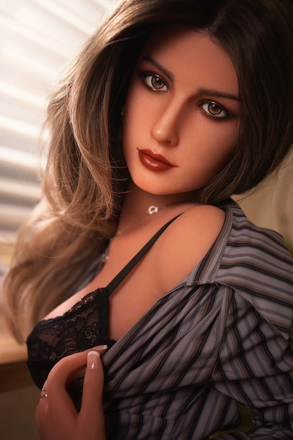 US Stock - Pearl 5ft45 / 166cm S7 Silicone Head + TPE Body Tan Sexy Adult Love Sex Doll With Small Boobs