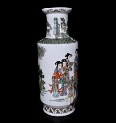 38CM Qianlong Signed Old Chinese Famille Rose Vase W/ lady N82