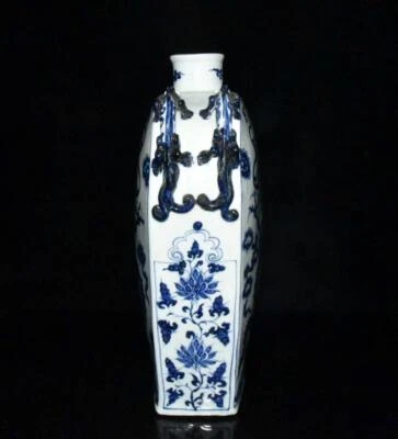 38CM Old Chinese Blue and White Vase W/dragon N3055