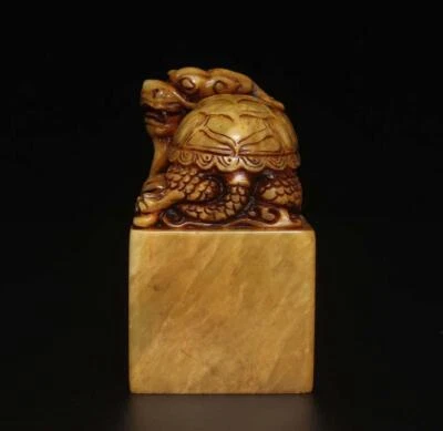 476G Yongzheng Signed Old Chinese Shoushan Stone Seal Stamp Statue w/dragon