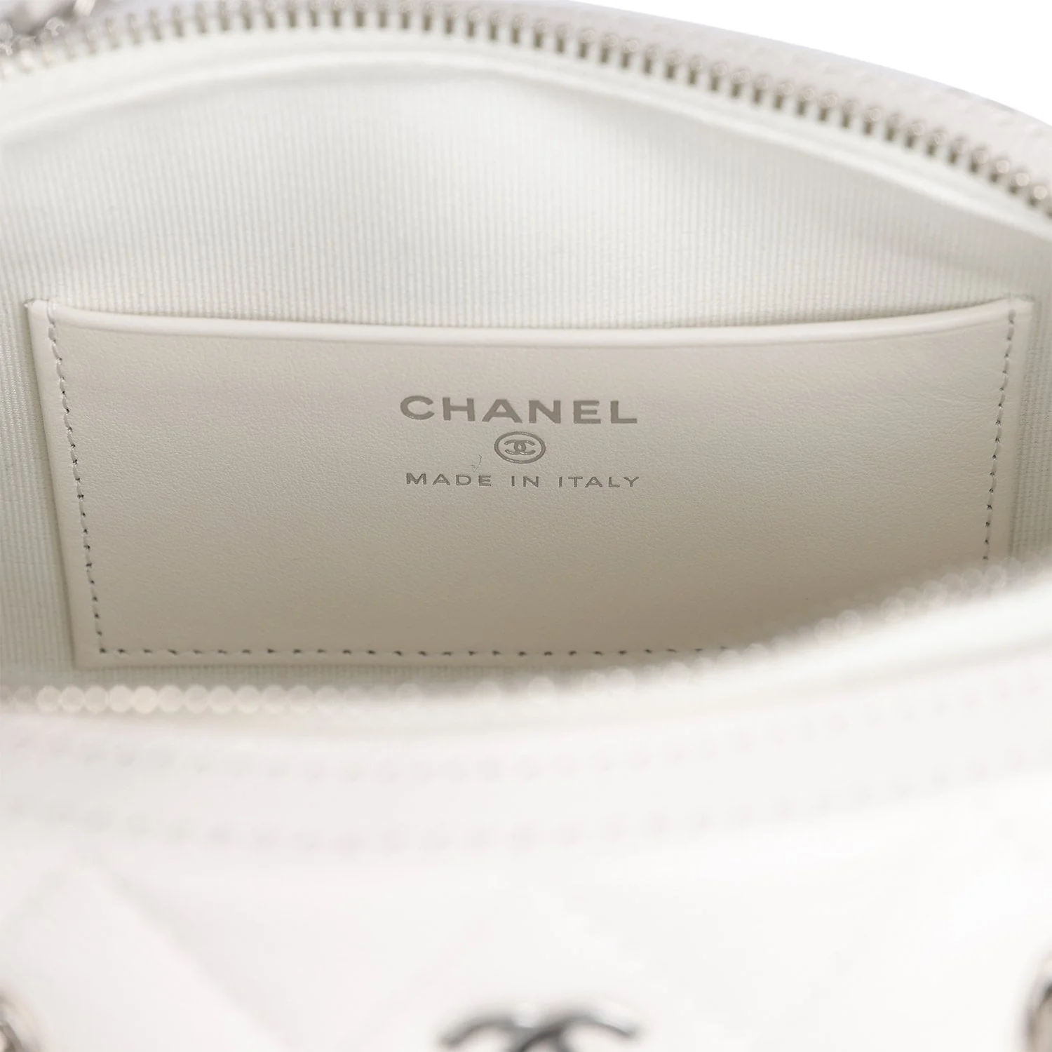 Chanel Mini Timeless Classic Barrel Bag with Chain White Shiny Caviar Silver Hardware