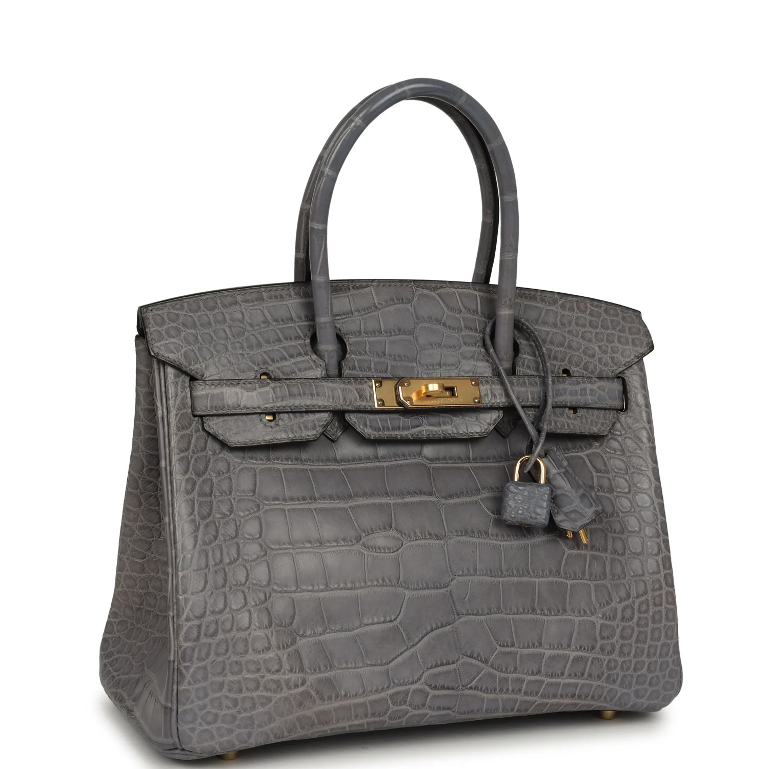 HERMÈS Birkin 30 Gris Paris Matte Alligator Gold Hardware