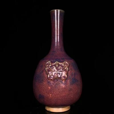 32.5CM Old Chinese Song Jun Yao Jun Kiln Vase w/beast head CK279