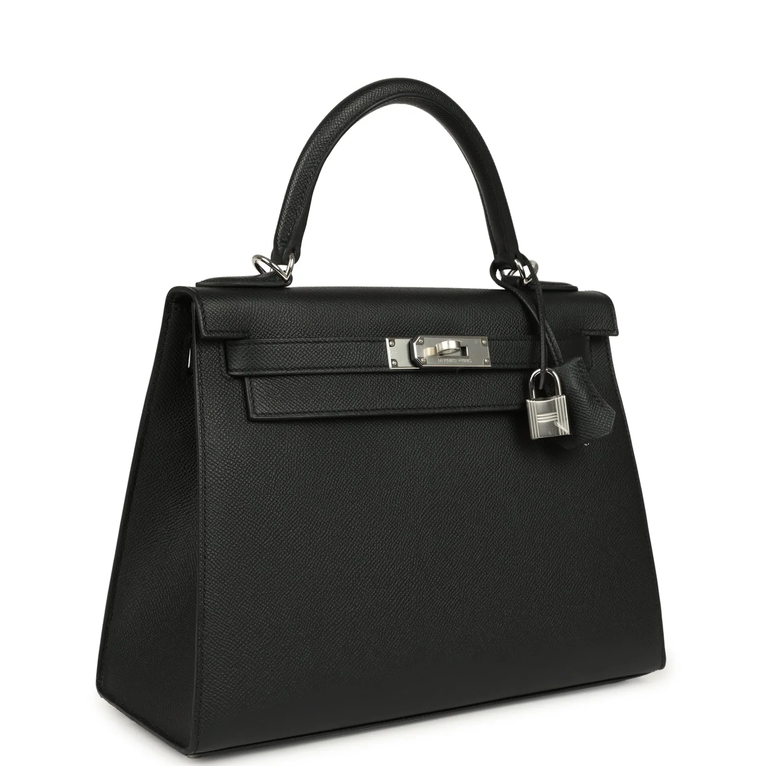 HERMÈS Kelly Sellier 28 Black Epsom Palladium Hardware