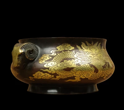 Qianlong Signed Old Chinese Red Copper Handmade Incense Burner w/sheep N3811