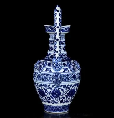 35CM Yongzheng Signed Old Chinese Blue and White Vase W/dragon N3453