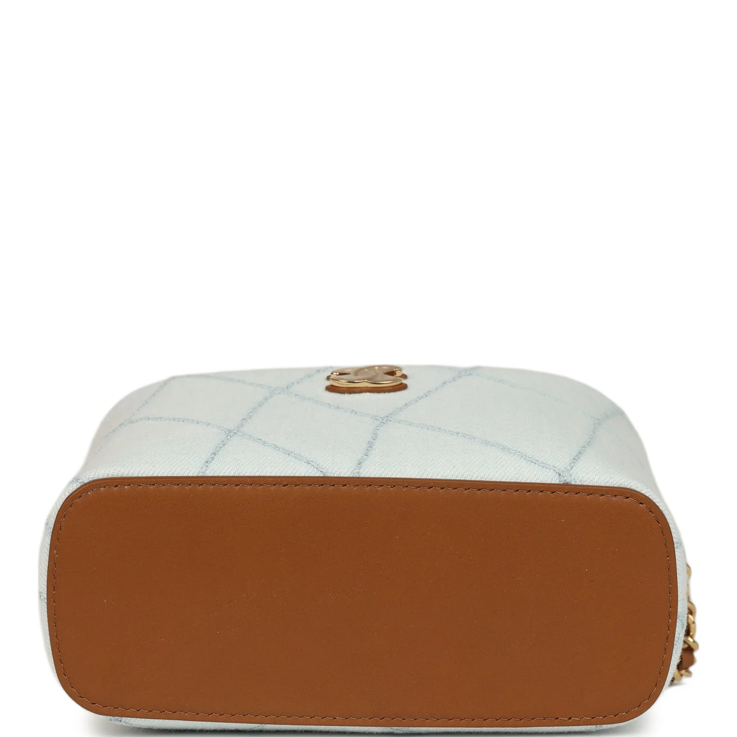 Chanel Mini CC Hobo Pouch with Chain Light Blue Denim and Brown Calfskin Gold Hardware
