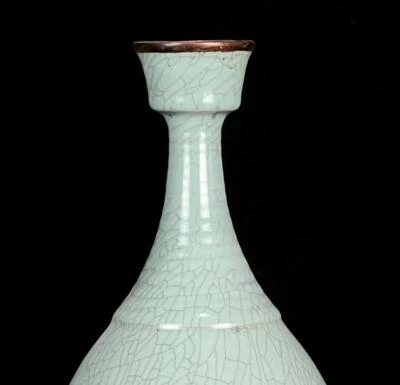 29CM Signed Old Chinese Ru Yao Ru Kiln Vase w/poem N643