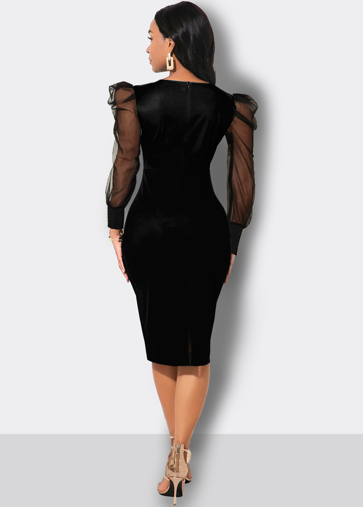 Floral Print Fabric Splicing Long Sleeve Sweetheart Neckline Dress