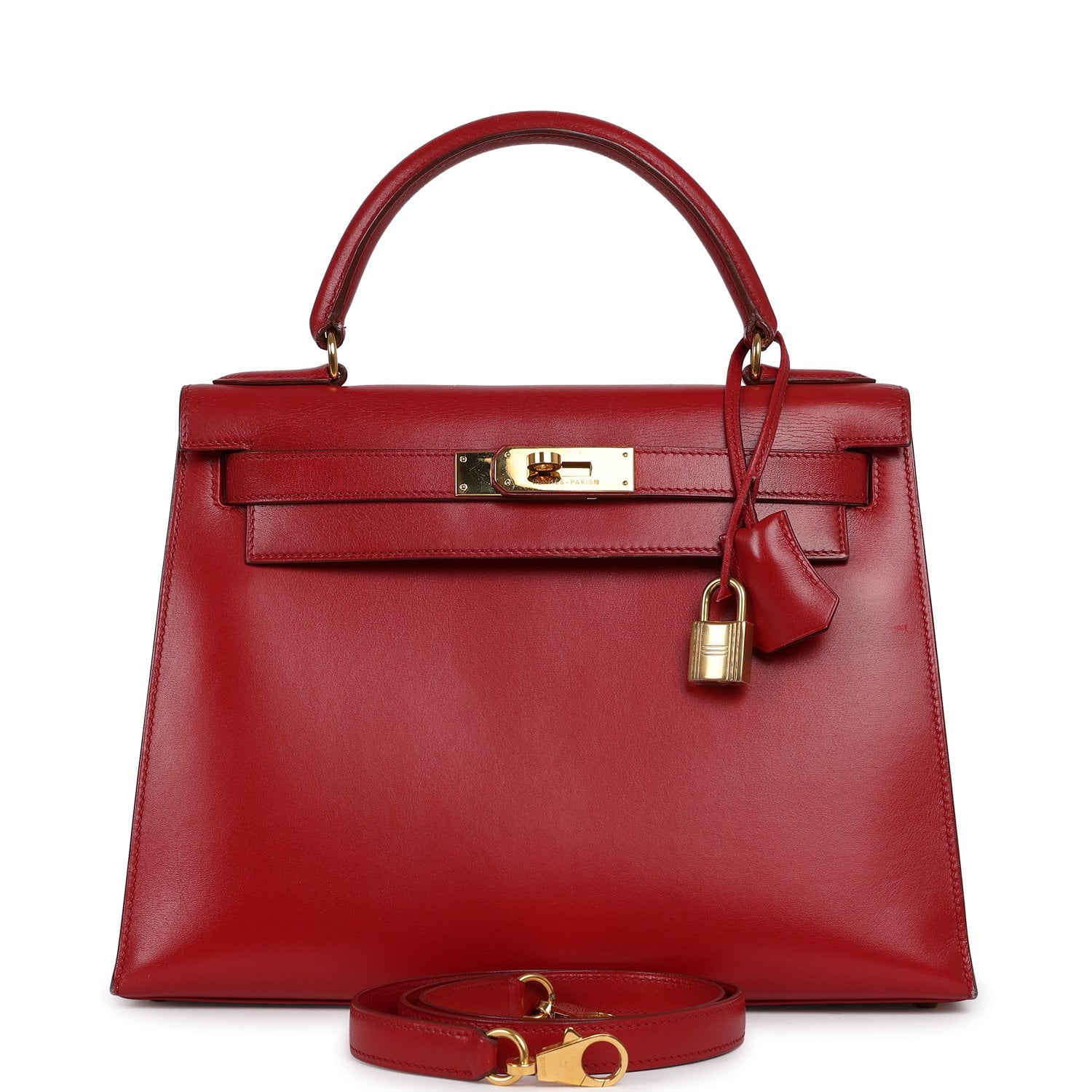 HERMÈS Kelly 28 Sellier Rouge Vif Tadelakt Gold Hardware