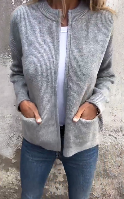 🌲 SALE🔥 Round Neck Zipper Knitted Jacket