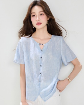 V-neck fashion shirt split hollow tops for women