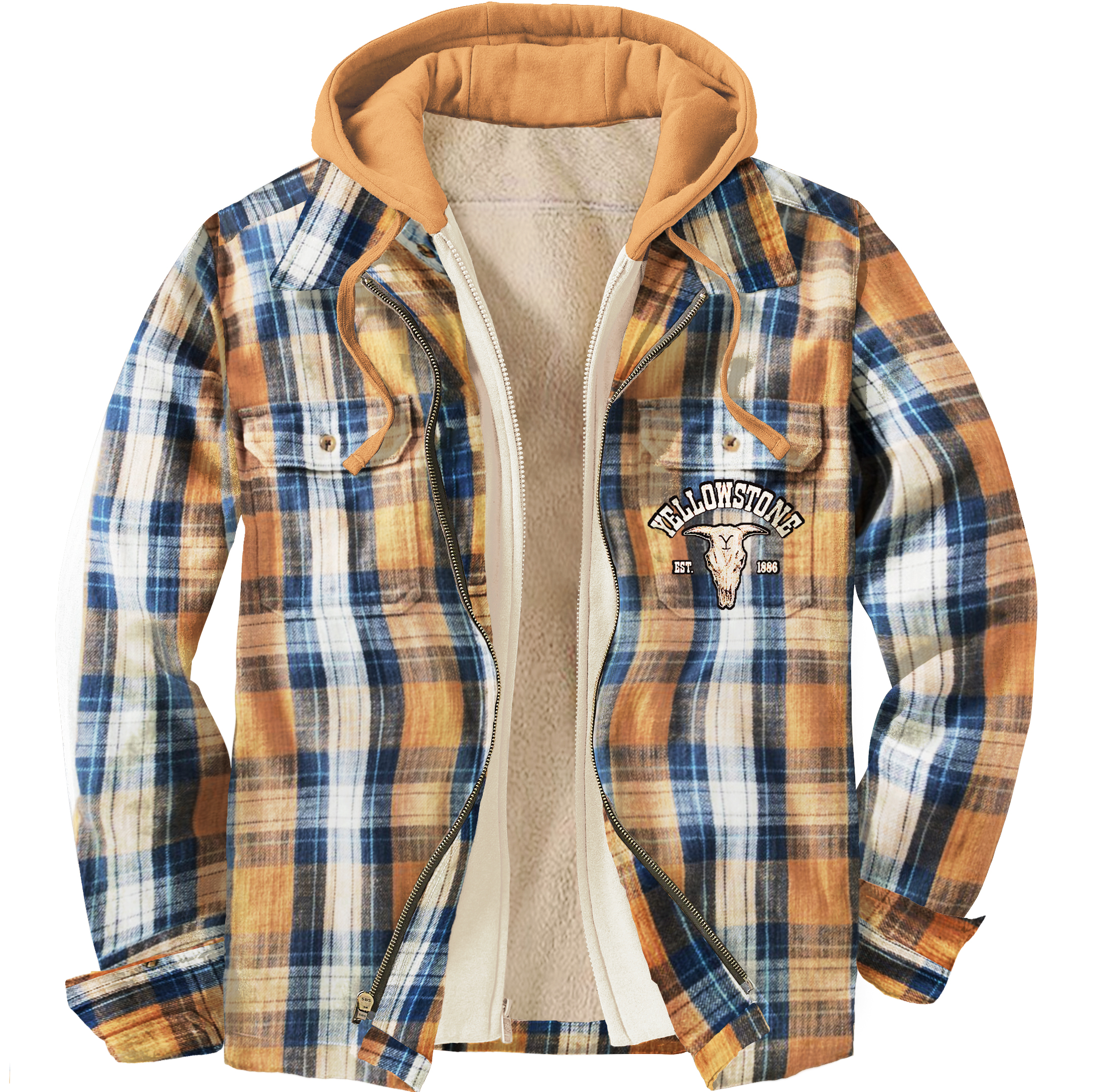Men's Unisex Yellowstone Plaid Cowboy Casual Shirt Hooded Jacket