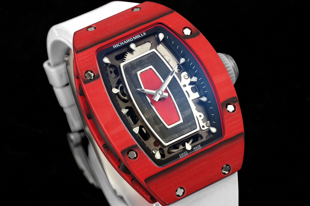 【7A Quality】Richard Mille RM07-01 Racing Red Carbon White Rubber Strap 46mm Ladies Watch