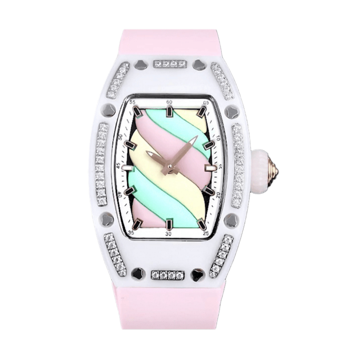 【7A Quality】Richard Mille RM 07-01 Bonbon Collection Pink Marshmallow – Diamond Ceramic Case, Ladies Luxury Watch