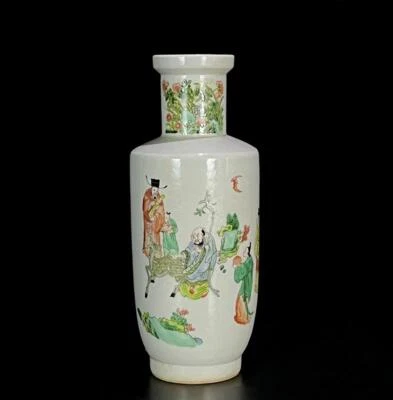 Pair Kangxi Signed Pair Old Chinese Famille Rose Vase W/figure N757