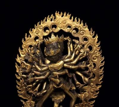 28CM Old Chinese Copper Gilding Statue Buddha N209