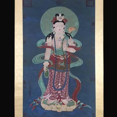 Ding Yunpeng Signed Chinese Hand Painted Calligraphy Scroll w/Buddha N2793