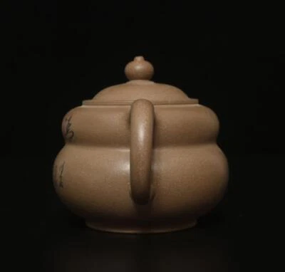 Signed Old Chinese Handmade Yixing Zisha Gourd Teapot w/poem