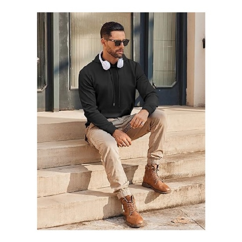 Mens Hoodie Long Sleeve Casual Pullover Hooded Sweatshirt