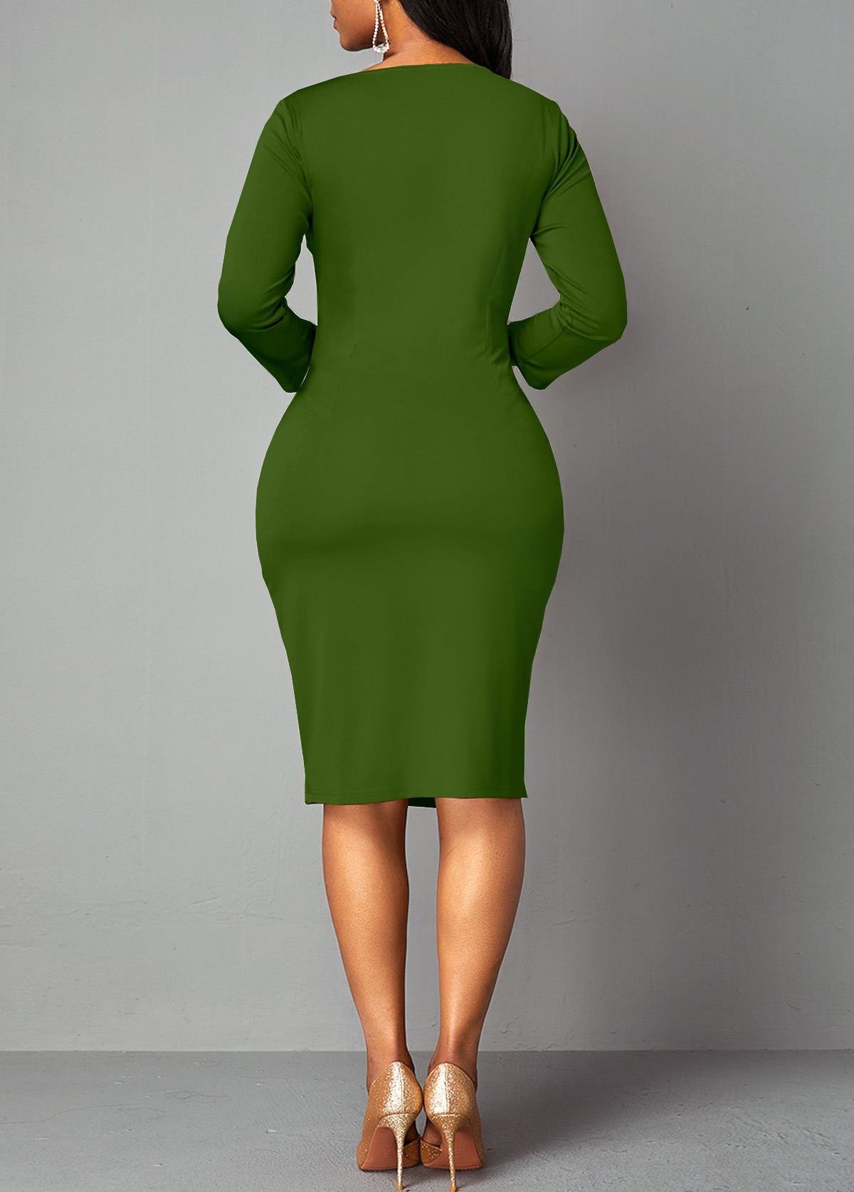 Side Slit Plaid 3/4 Sleeve Bodycon Dress