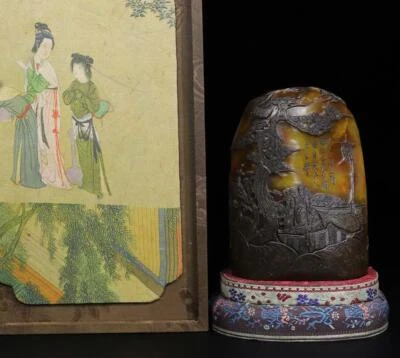 1063G Old Chinese Shoushan Stone Seal Stamp Statue w/figure N2207