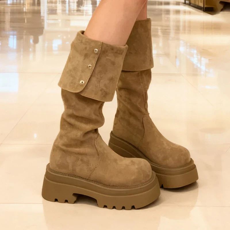 High Heels Women High Boots Fashion Dress Chunky Shoes Suede Designer Luxury Boots