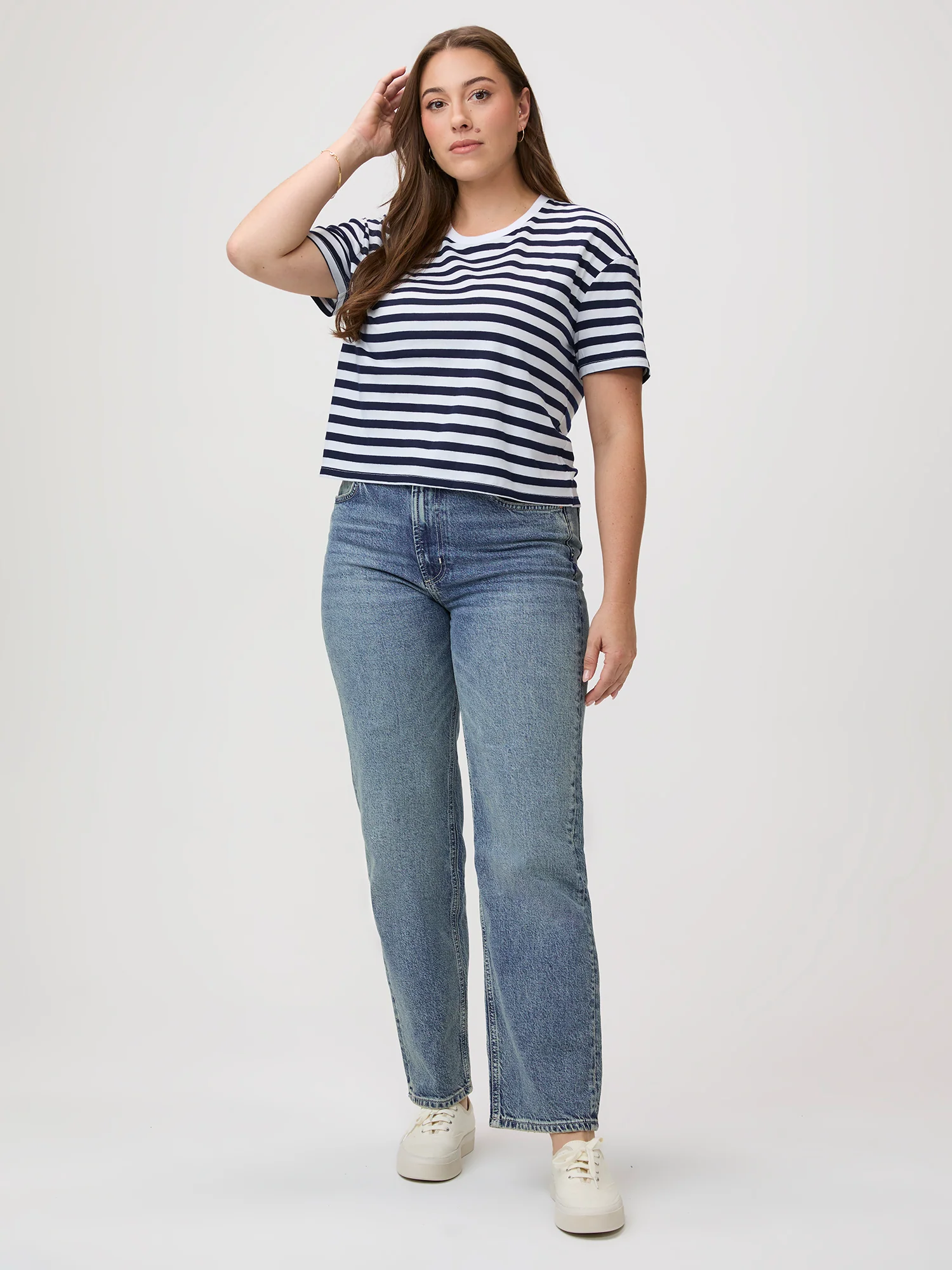 Navy & White Striped Boxy Tee
