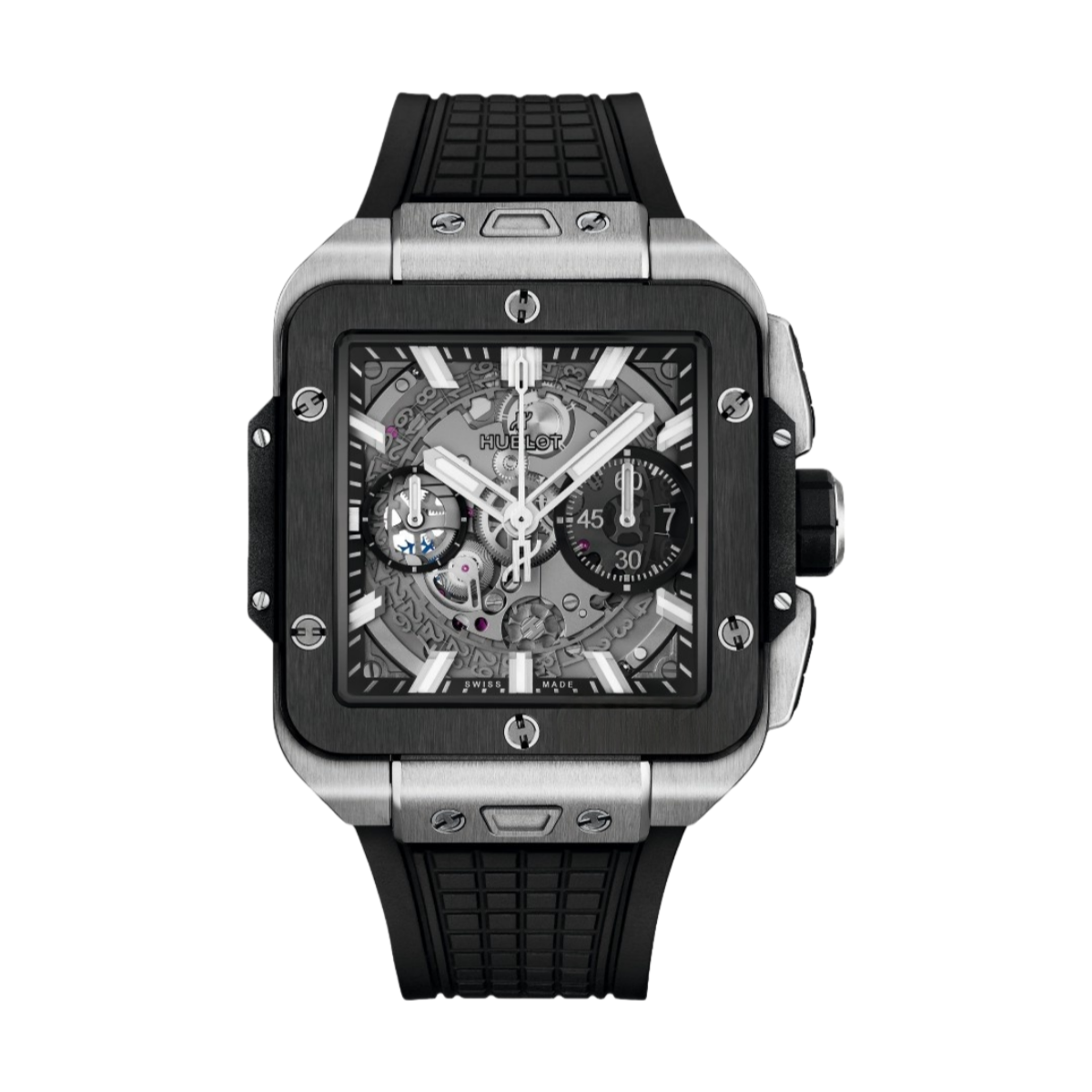 Hublot  Square Bang Unico Automatic Chronograph Silver Dial Titanium Rubber Strap Men's Watch 42mm 821.NM.0170.RX