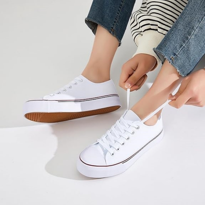 Womens White Black Canvas Sneakers