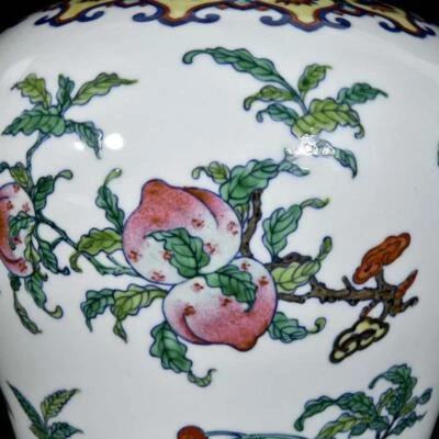 36CM Yongzheng Signed Old Chinese Doucai Vase W/peach N3300