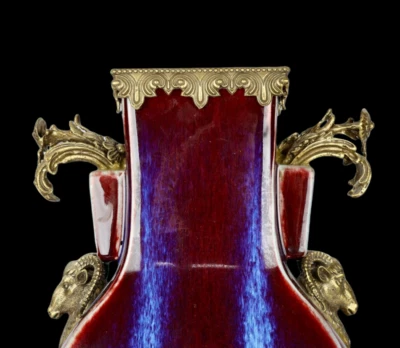 41CM Yongzheng Signed Old Chinese Yaobian Glaze Red Glaze Vase w/sheep N3909