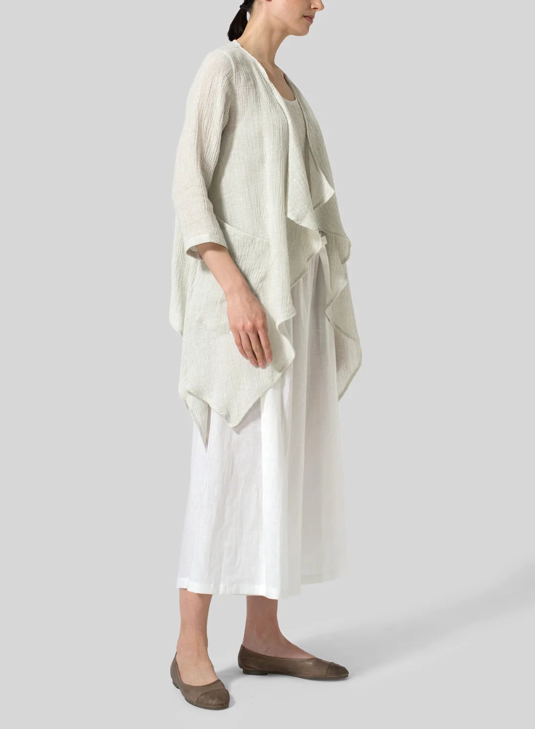 Womens Cotton Linen Waterfall Swing Cardigan