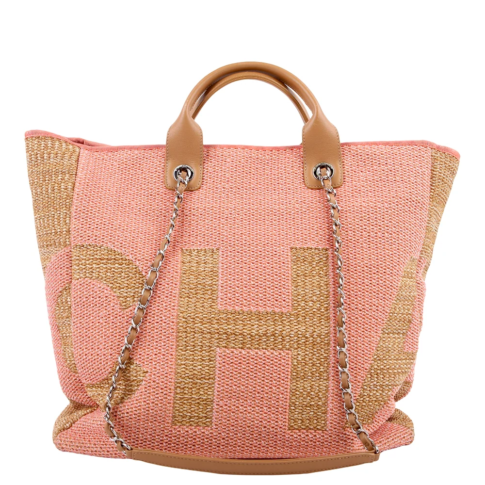 CHANEL Shopping Bag Large Mixed Fibers 28M Tan/Pink