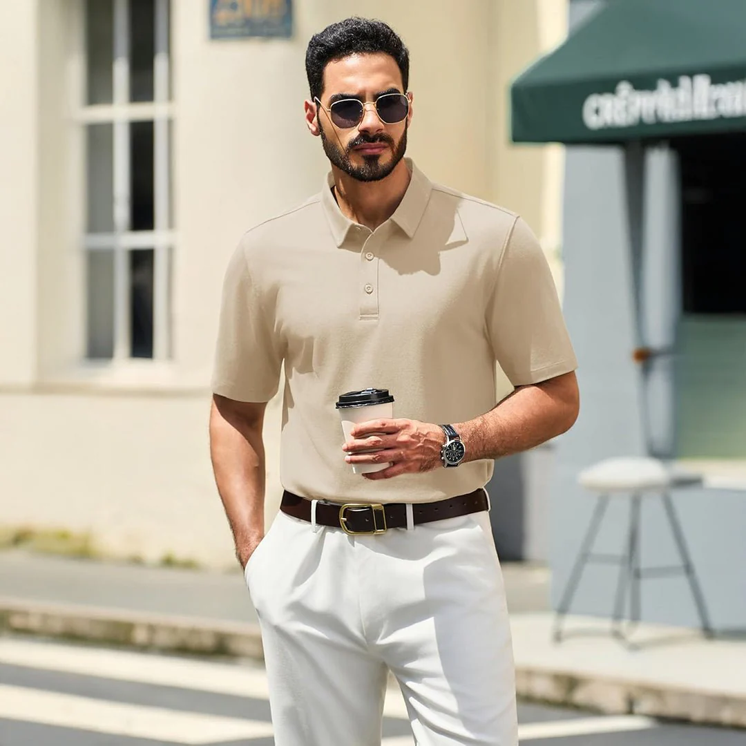 Men's Pique Polo Shirt Short Sleeve Cooling Golf Top