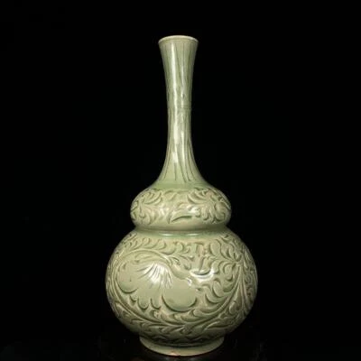 34CM Old Chinese Song Cizhou Yao Cizhou Kiln Gourd Vase w/flower CK540