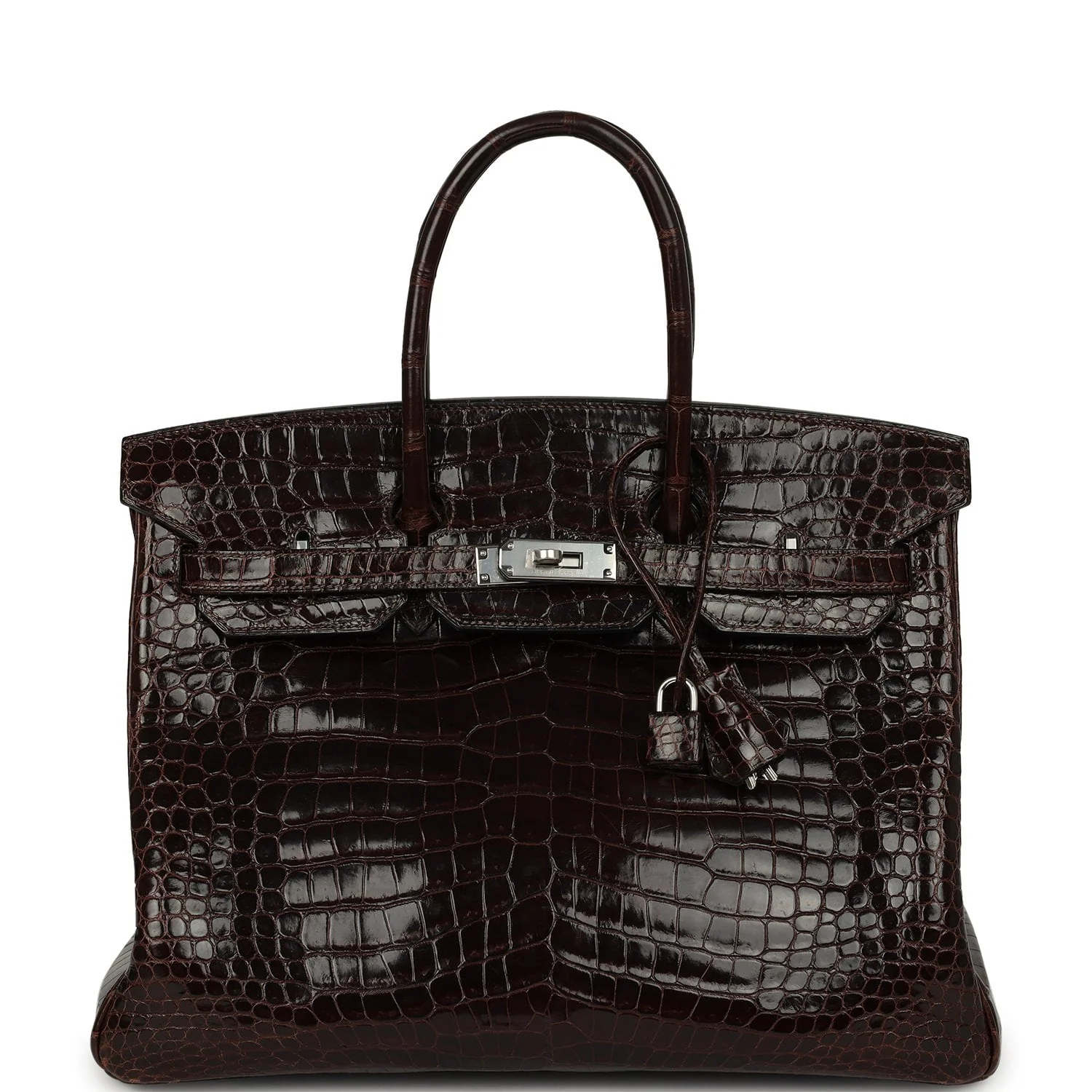 HERMÈS Birkin 35 Havane Shiny Porosus Crocodile Palladium Hardware
