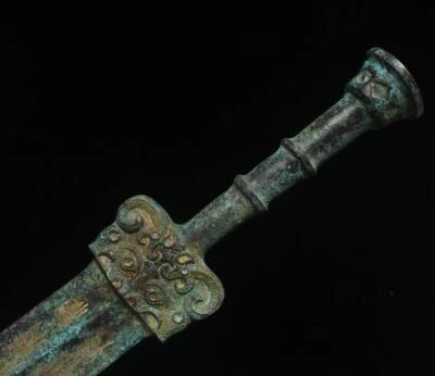 63CM Signed Old Chinese Bronze Statue Knife Sword w/pattern