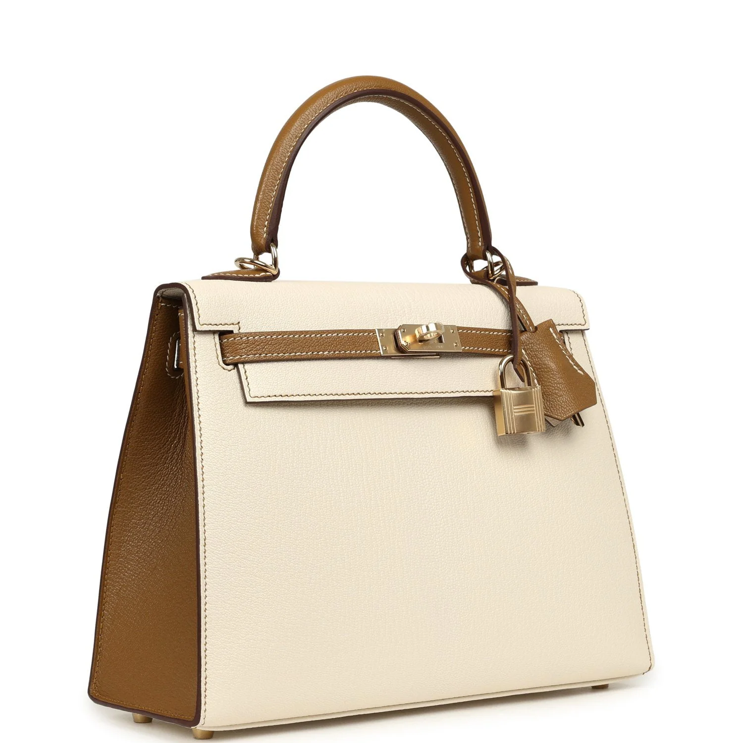 HERMÈS Special Order (HSS) Kelly Sellier 25 Nata, Caramel Chevre Mysore Permabrass Hardware