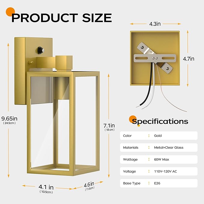 YARDLUME Gold Dusk to Dawn Porch Lights
