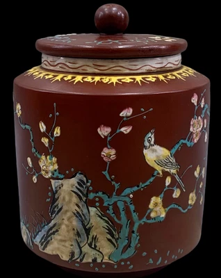 Guangxu Signed Old Chinese Handmade Yixing Zisha Tea Caddy w/bird N4267
