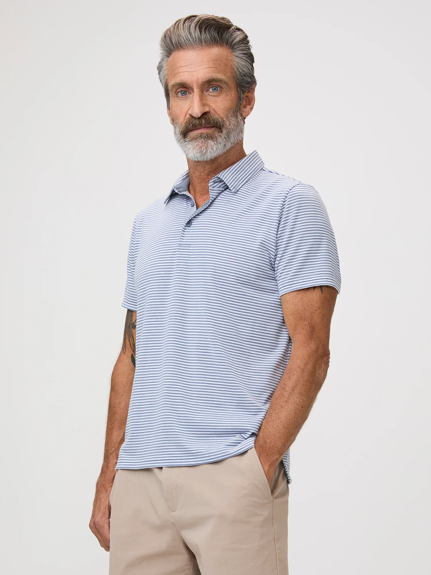 Wedgewood + White Striped Performance Cool Polo