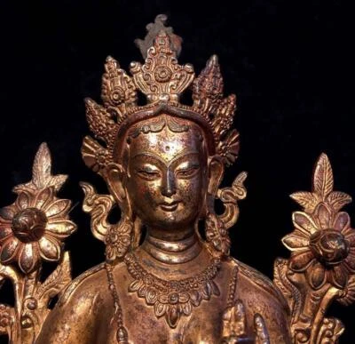 26CM Old Chinese Copper Gilding Statue Buddha N207