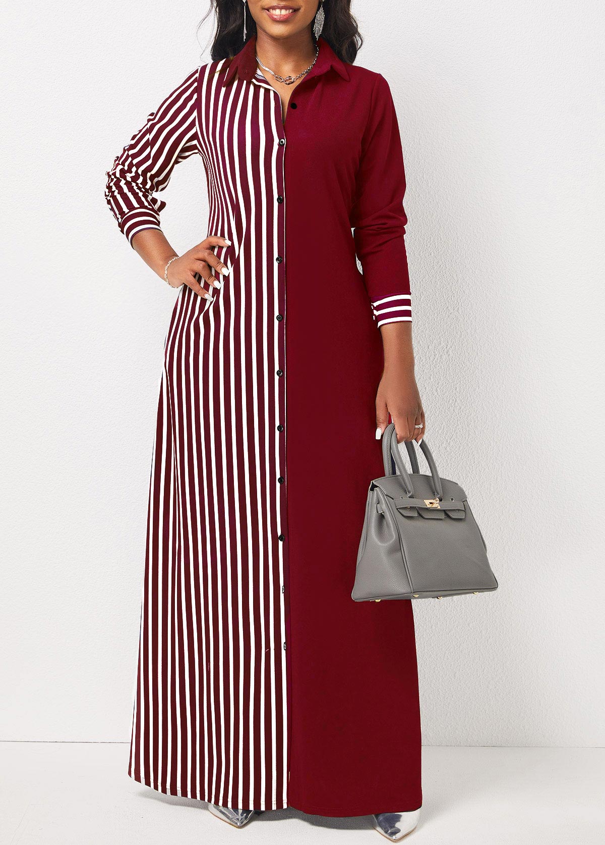 Striped Pocket H Shape Maxi Dress