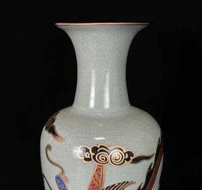 29CM Old Chinese Ru Yao Ru Kiln Vase w/dragon N754