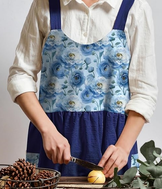 MORWEN Cotton Linen Apron Cross Back Work Apron for Women with Pockets